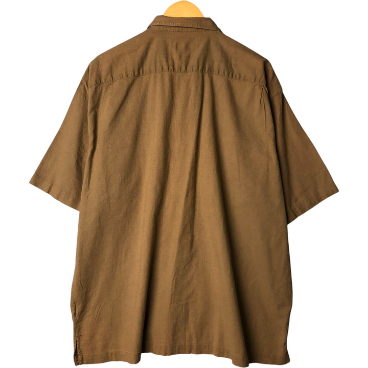 Van Heusen short-sleeved open-collar cotton and linen box shirt, men's size L linen brown type Vintage Second Hand