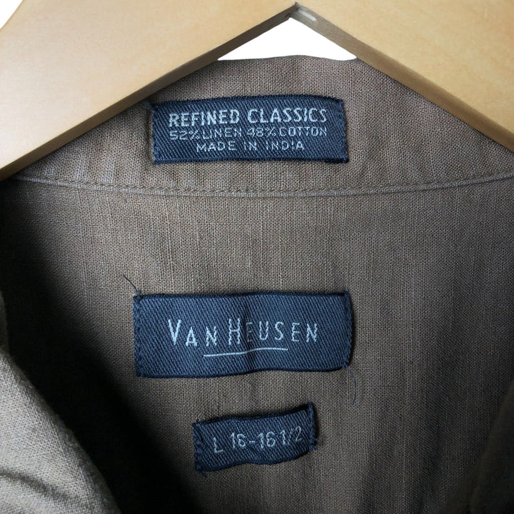 Van Heusen short-sleeved open-collar cotton and linen box shirt, men's size L linen brown type Vintage Second Hand