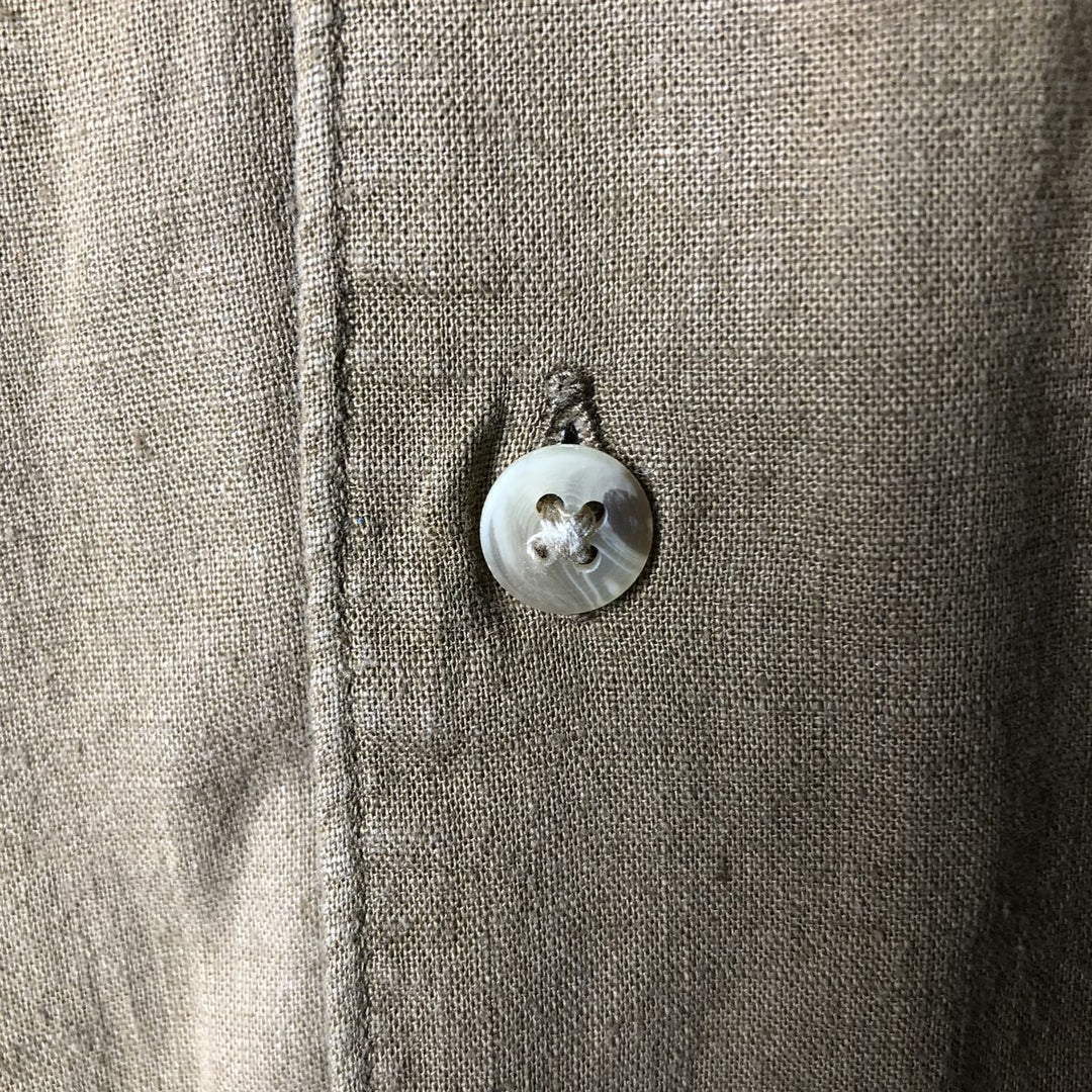 Van Heusen short-sleeved open-collar cotton and linen box shirt, men's size L linen brown type Vintage Second Hand