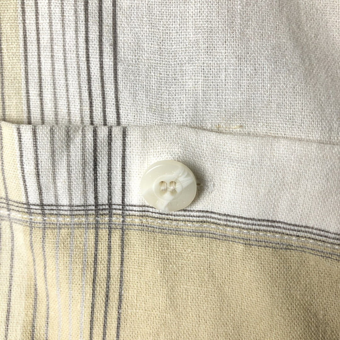 TRUST Check Pattern Short Sleeve Open Collar Rayon and Linen Box Shirt, Men's Size L linen Beige type Vintage Second Hand