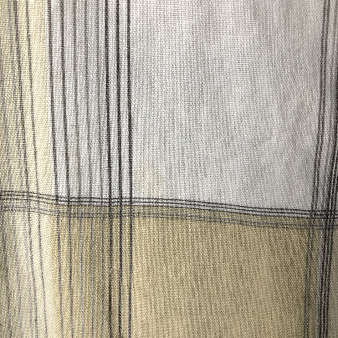 TRUST Check Pattern Short Sleeve Open Collar Rayon and Linen Box Shirt, Men's Size L linen Beige type Vintage Second Hand