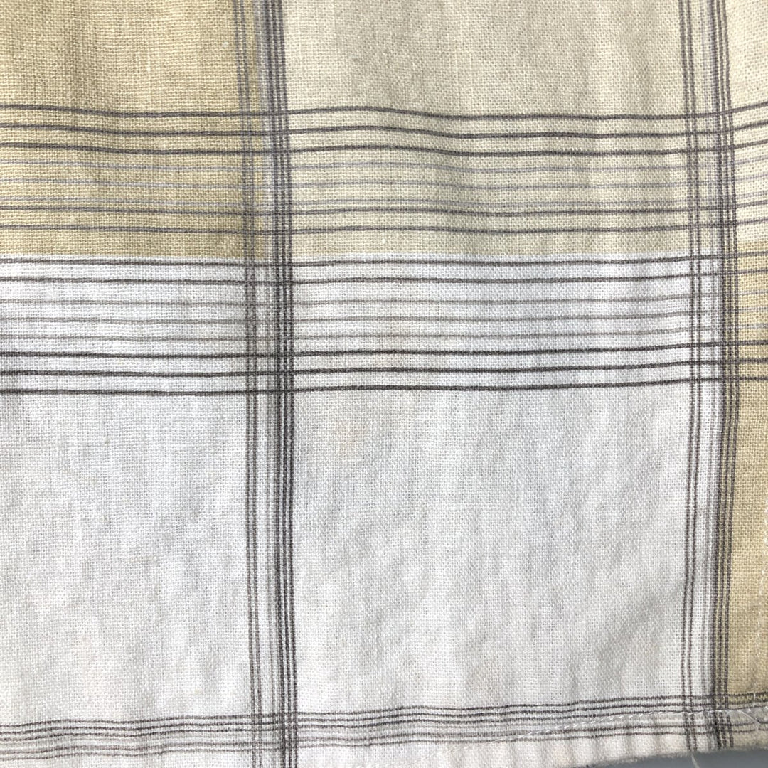 TRUST Check Pattern Short Sleeve Open Collar Rayon and Linen Box Shirt, Men's Size L linen Beige type Vintage Second Hand