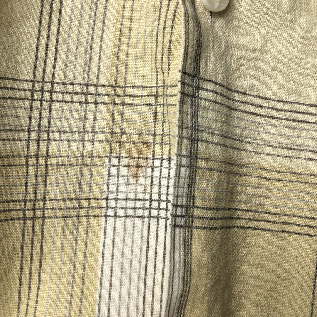 TRUST Check Pattern Short Sleeve Open Collar Rayon and Linen Box Shirt, Men's Size L linen Beige type Vintage Second Hand