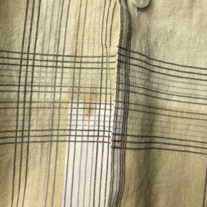 TRUST Check Pattern Short Sleeve Open Collar Rayon and Linen Box Shirt, Men's Size L linen Beige type Vintage Second Hand
