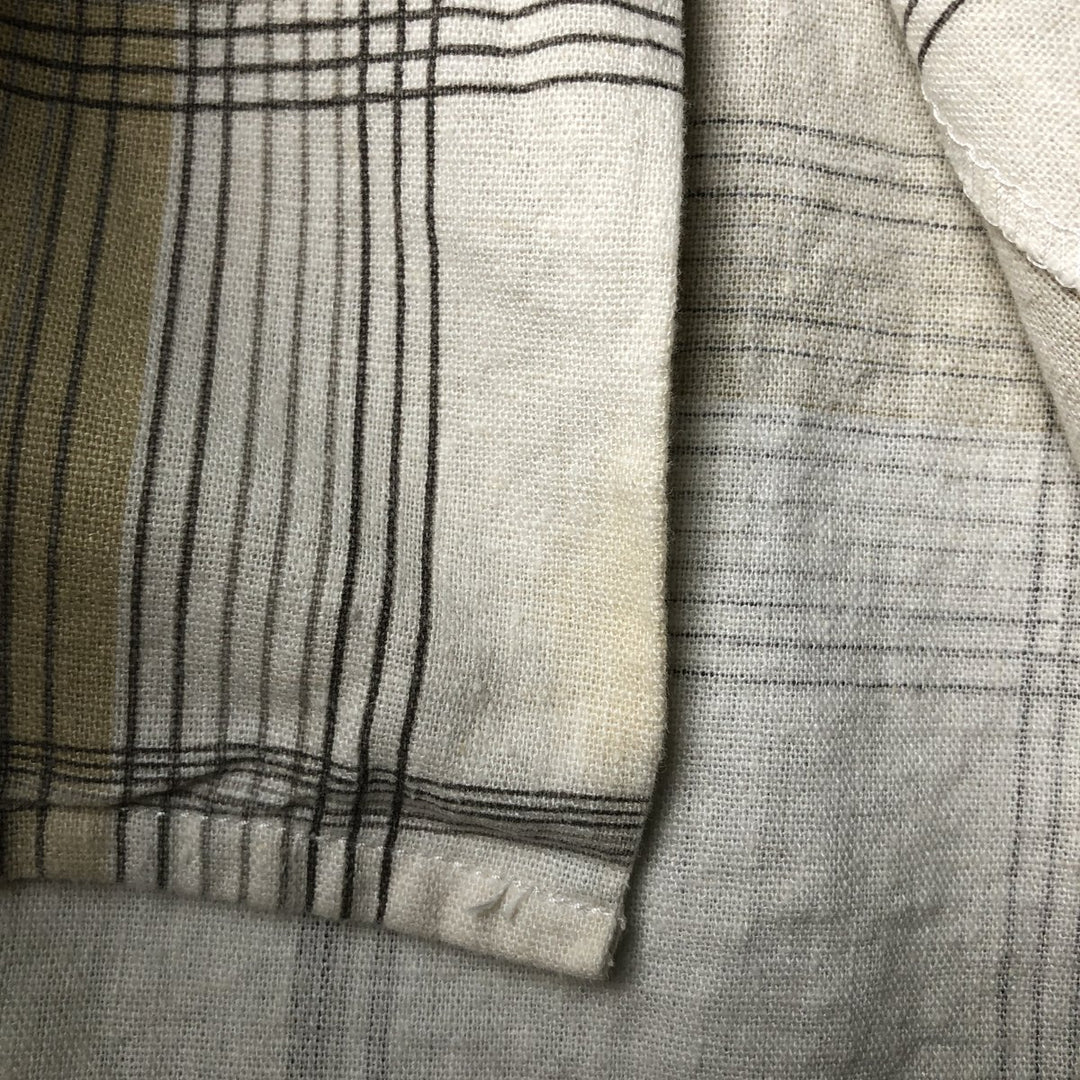 TRUST Check Pattern Short Sleeve Open Collar Rayon and Linen Box Shirt, Men's Size L linen Beige type Vintage Second Hand