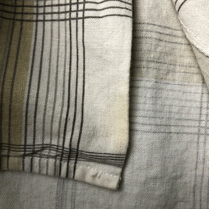 TRUST Check Pattern Short Sleeve Open Collar Rayon and Linen Box Shirt, Men's Size L linen Beige type Vintage Second Hand