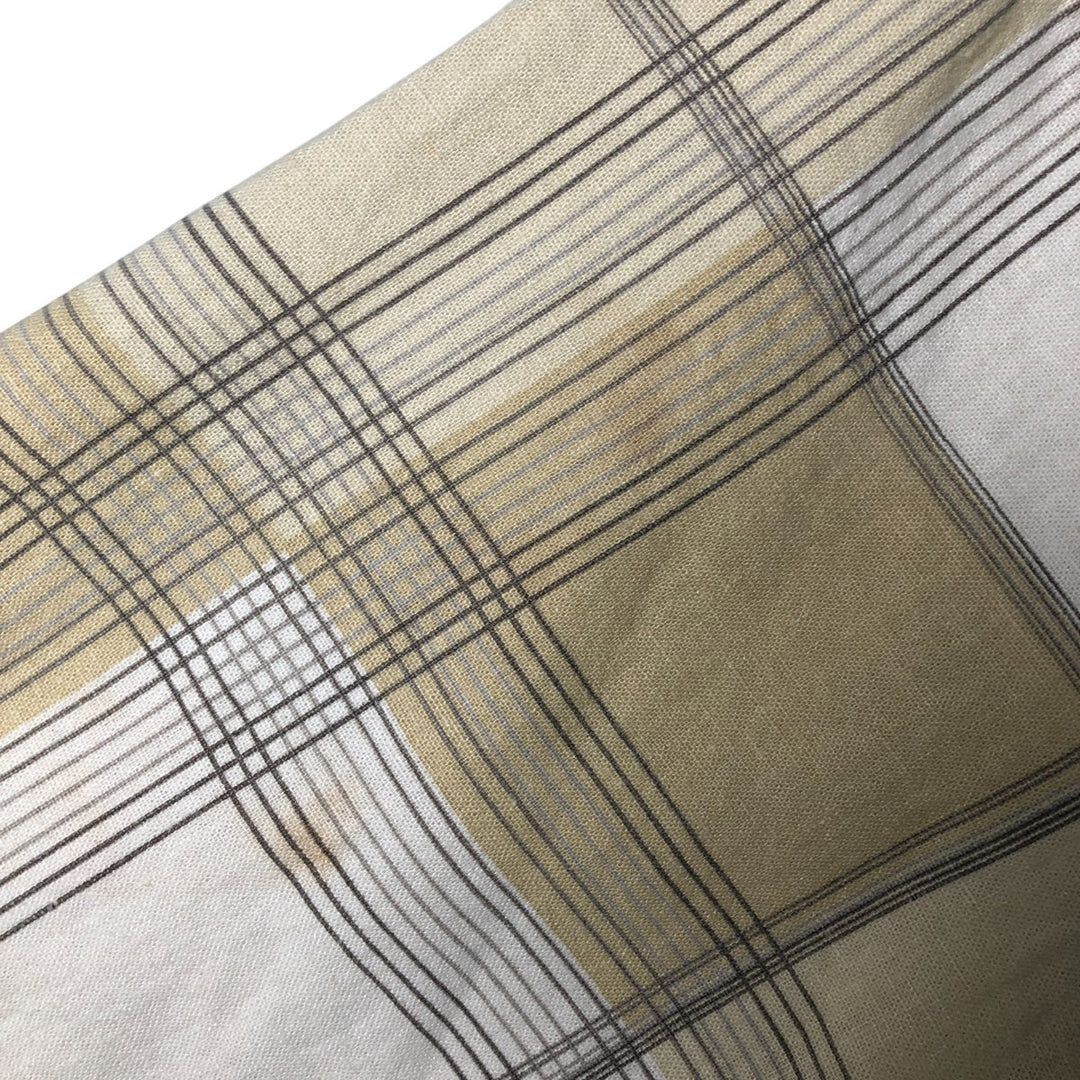 TRUST Check Pattern Short Sleeve Open Collar Rayon and Linen Box Shirt, Men's Size L linen Beige type Vintage Second Hand