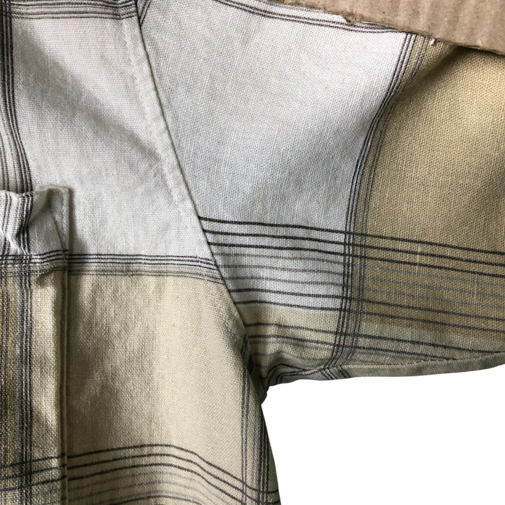 TRUST Check Pattern Short Sleeve Open Collar Rayon and Linen Box Shirt, Men's Size L linen Beige type Vintage Second Hand