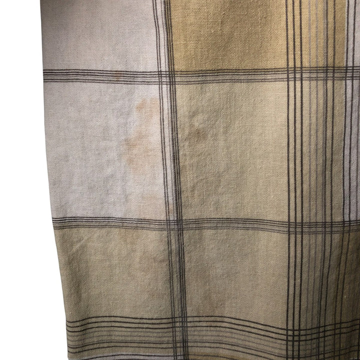 TRUST Check Pattern Short Sleeve Open Collar Rayon and Linen Box Shirt, Men's Size L linen Beige type Vintage Second Hand