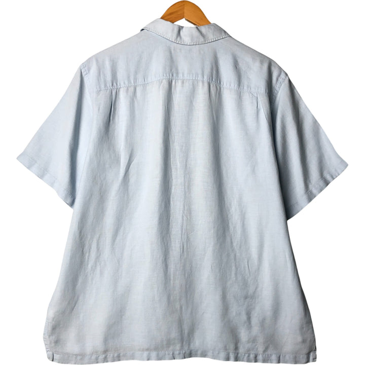 2000'S Banana Republic short-sleeved open-collar linen box shirt, men's size M linen Blue type light blue Vintage Second Hand