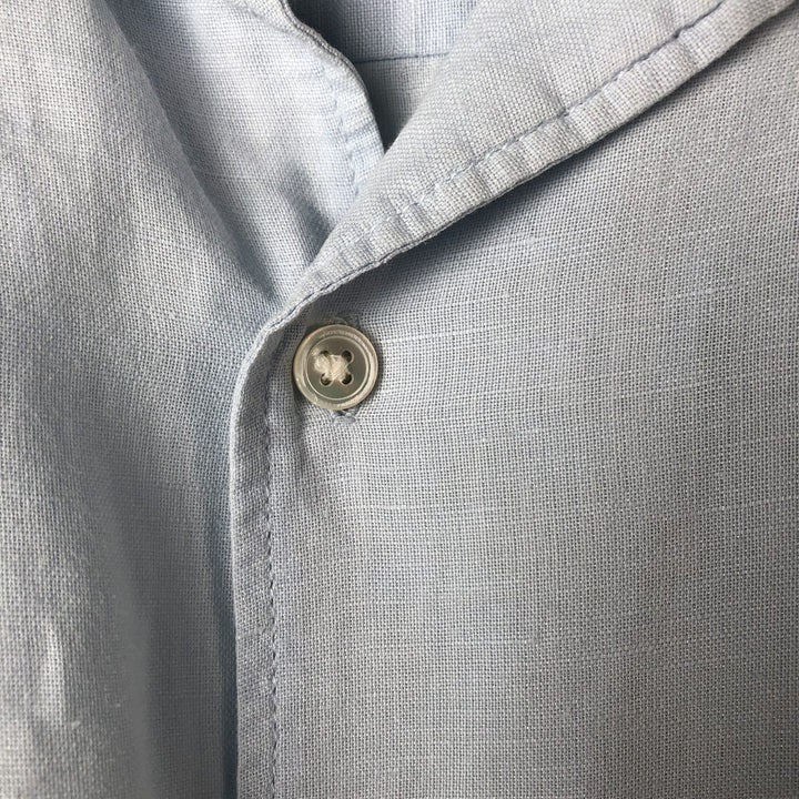 2000'S Banana Republic short-sleeved open-collar linen box shirt, men's size M linen Blue type light blue Vintage Second Hand