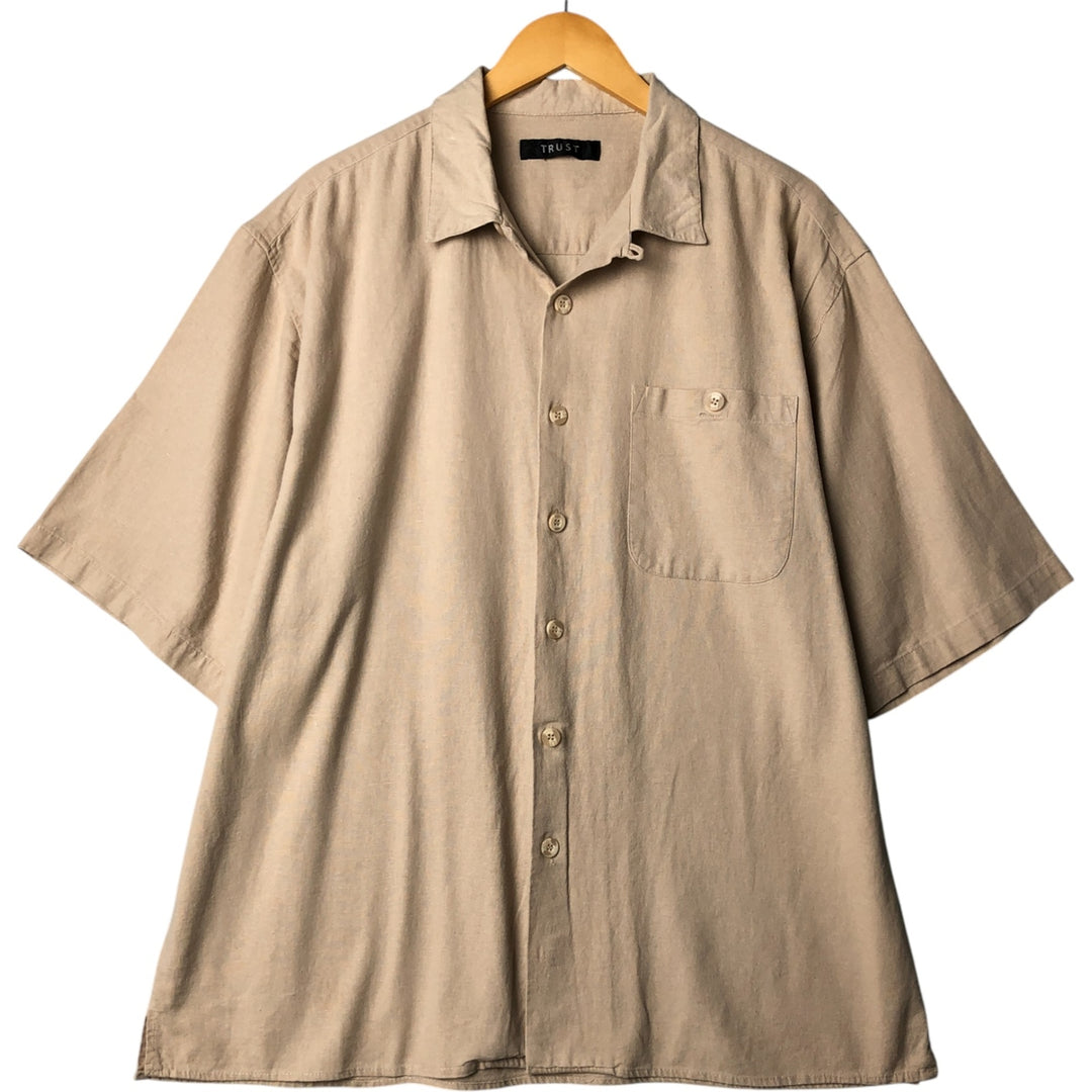 TRUST Short Sleeve Open Collar Linen Shirt, Box Shirt, Men's XL unclear Beige type Vintage Second Hand
