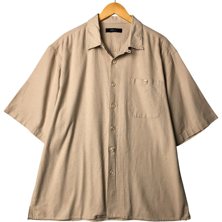 TRUST Short Sleeve Open Collar Linen Shirt, Box Shirt, Men's XL unclear Beige type Vintage Second Hand