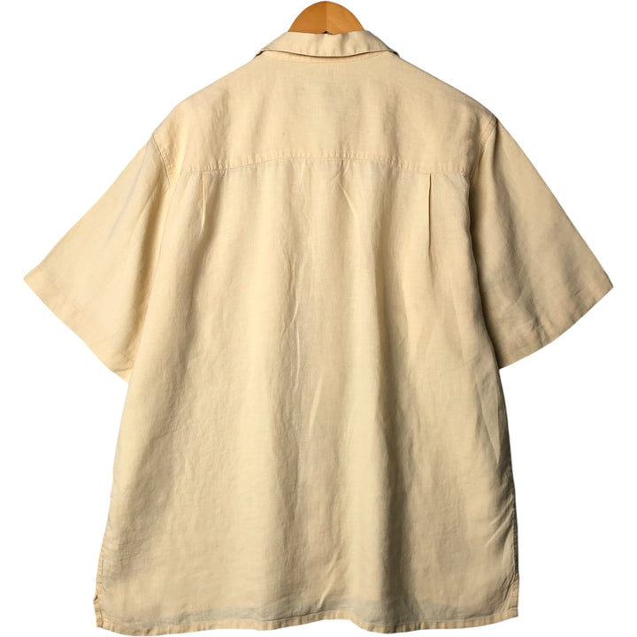BRUNO SOFT LINEN Short Sleeve Open Collar Linen Shirt, Box Shirt, Men's Size L linen unbleached Vintage Second Hand