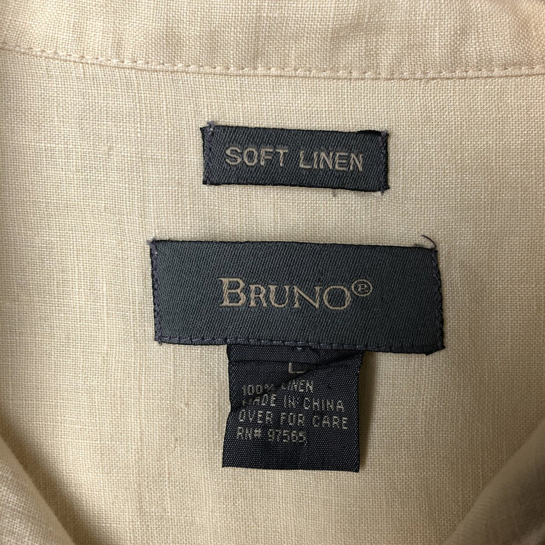 BRUNO SOFT LINEN Short Sleeve Open Collar Linen Shirt, Box Shirt, Men's Size L linen unbleached Vintage Second Hand