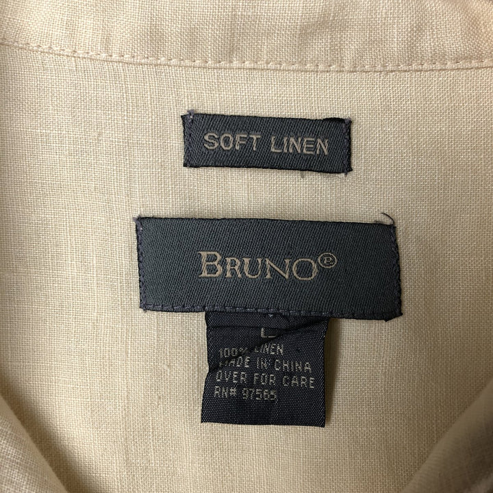 BRUNO SOFT LINEN Short Sleeve Open Collar Linen Shirt, Box Shirt, Men's Size L linen unbleached Vintage Second Hand