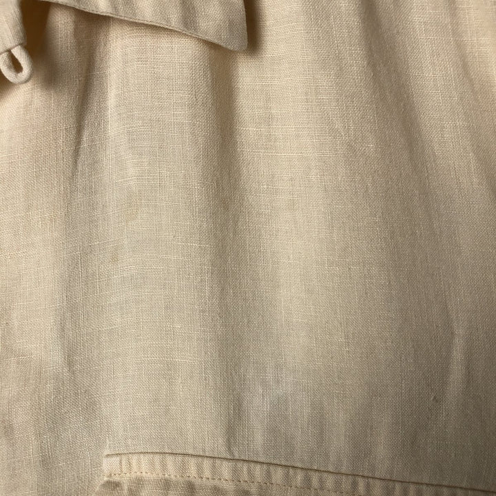 BRUNO SOFT LINEN Short Sleeve Open Collar Linen Shirt, Box Shirt, Men's Size L linen unbleached Vintage Second Hand
