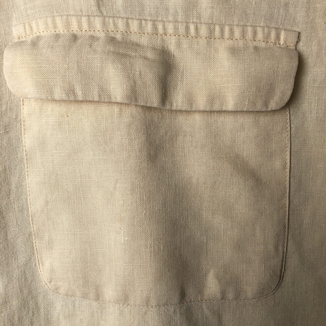 BRUNO SOFT LINEN Short Sleeve Open Collar Linen Shirt, Box Shirt, Men's Size L linen unbleached Vintage Second Hand