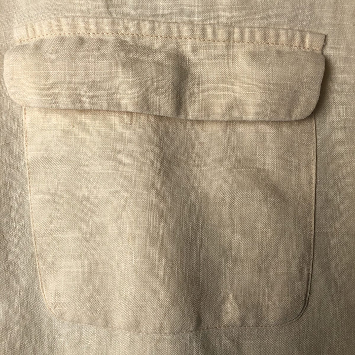 BRUNO SOFT LINEN Short Sleeve Open Collar Linen Shirt, Box Shirt, Men's Size L linen unbleached Vintage Second Hand