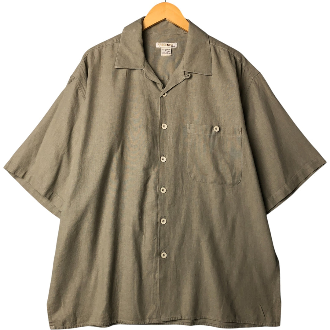 90'S TRUST Short Sleeve Open Collar Rayon and Linen Box Shirt, Men's Size XL, Vintage linen Beige type Vintage Second Hand