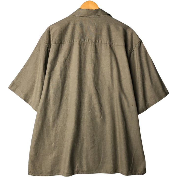 90'S TRUST Short Sleeve Open Collar Rayon and Linen Box Shirt, Men's Size XL, Vintage linen Beige type Vintage Second Hand