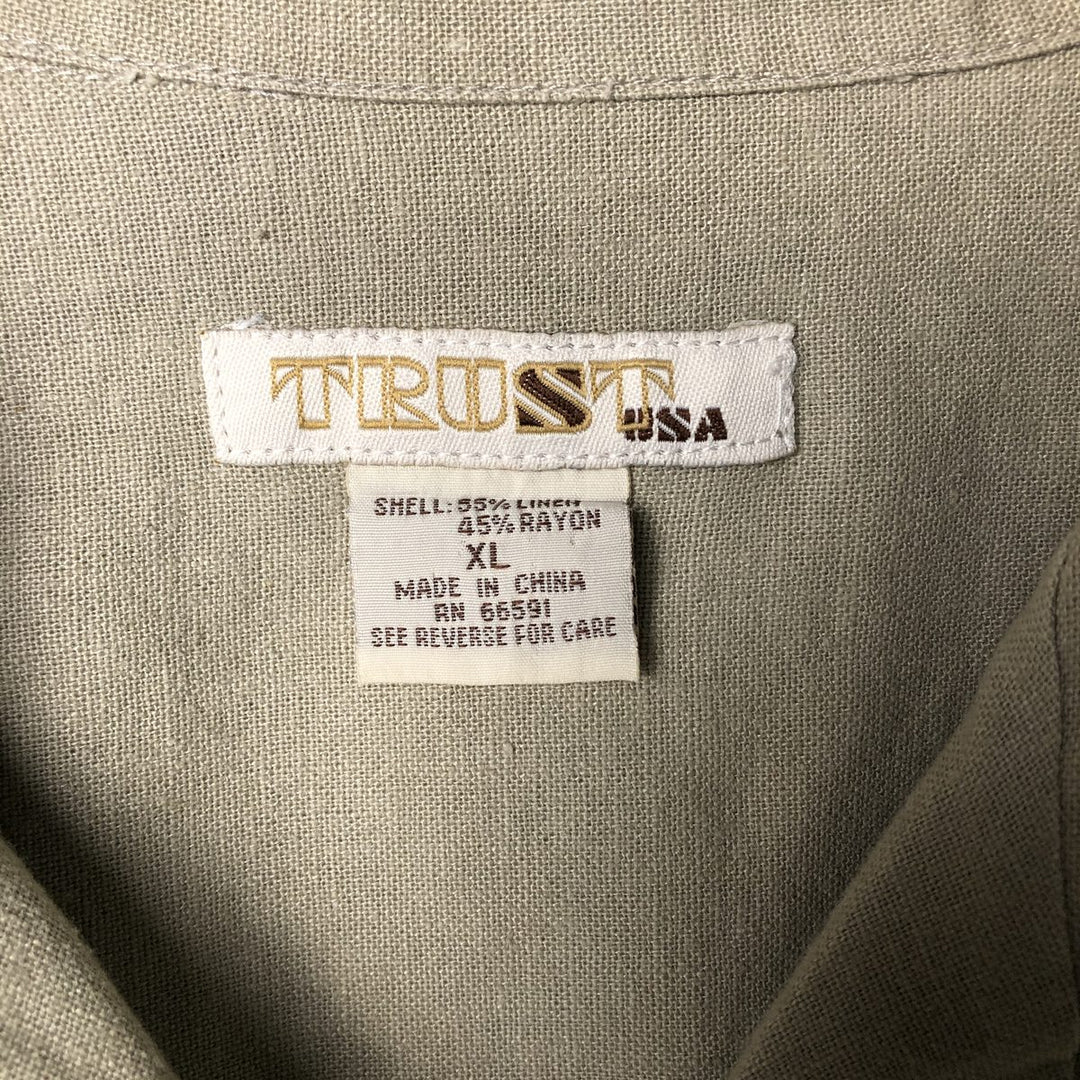 90'S TRUST Short Sleeve Open Collar Rayon and Linen Box Shirt, Men's Size XL, Vintage linen Beige type Vintage Second Hand