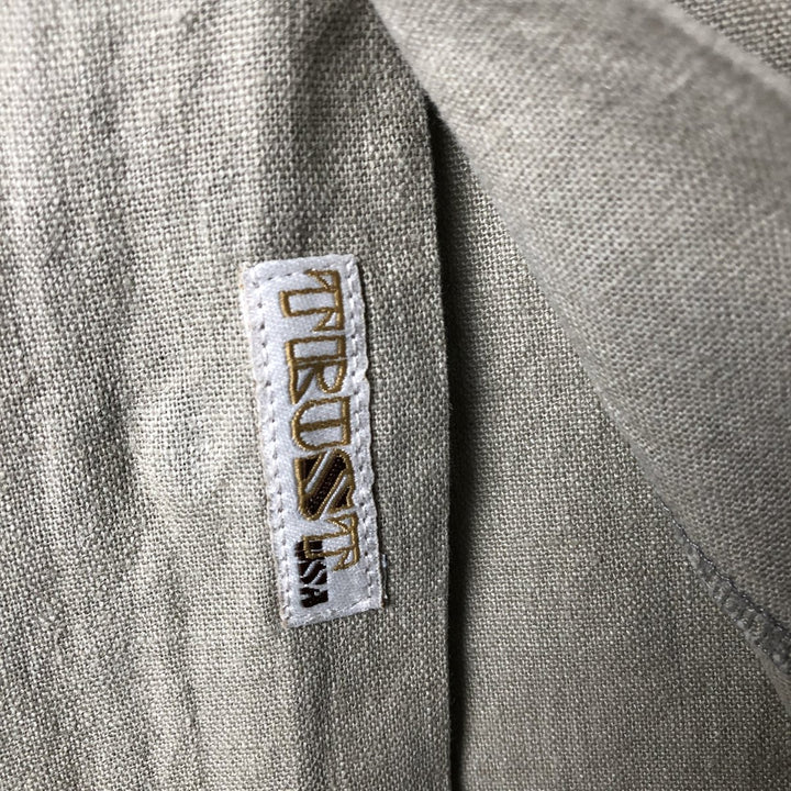 90'S TRUST Short Sleeve Open Collar Rayon and Linen Box Shirt, Men's Size XL, Vintage linen Beige type Vintage Second Hand