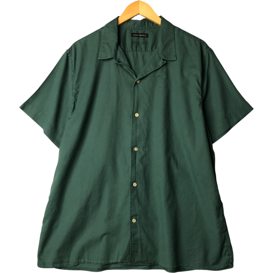 Banana Republic short-sleeved open-collar box shirt, men's size L unclear Green type dark green Vintage Second Hand