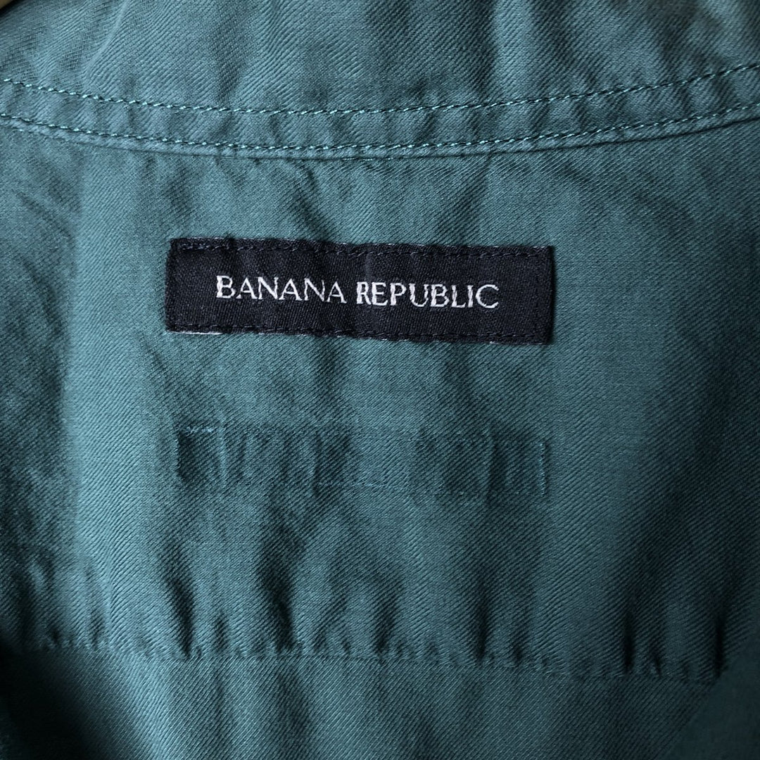 Banana Republic short-sleeved open-collar box shirt, men's size L unclear Green type dark green Vintage Second Hand