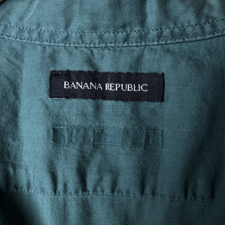 Banana Republic short-sleeved open-collar box shirt, men's size L unclear Green type dark green Vintage Second Hand
