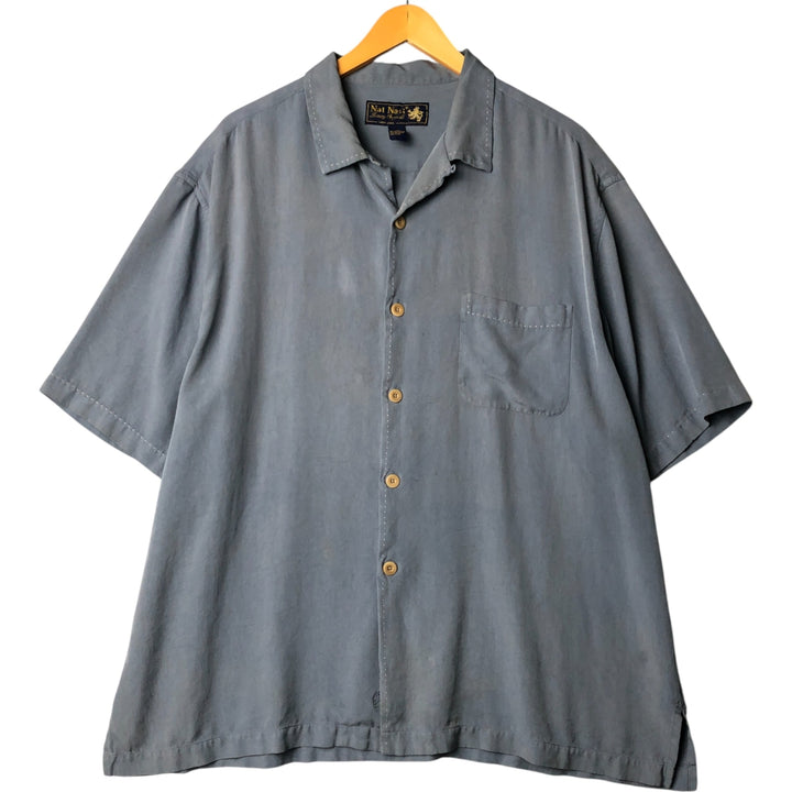 90'S Nat Nast short-sleeved open-collar silk shirt, men's size XL, vintage box shirt silk Blue type light blue Vintage Second Hand