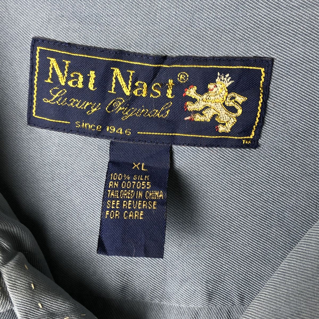 90'S Nat Nast short-sleeved open-collar silk shirt, men's size XL, vintage box shirt silk Blue type light blue Vintage Second Hand