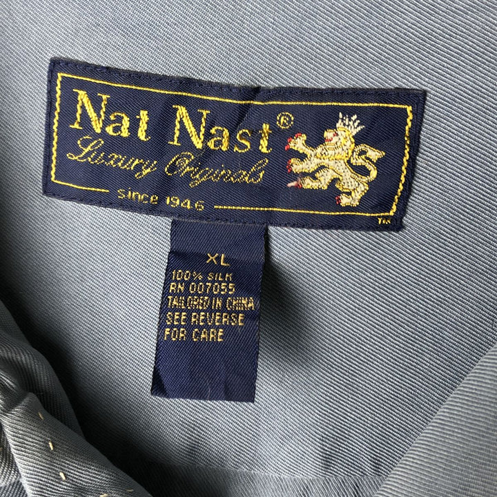90'S Nat Nast short-sleeved open-collar silk shirt, men's size XL, vintage box shirt silk Blue type light blue Vintage Second Hand