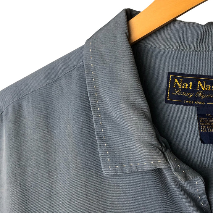 90'S Nat Nast short-sleeved open-collar silk shirt, men's size XL, vintage box shirt silk Blue type light blue Vintage Second Hand