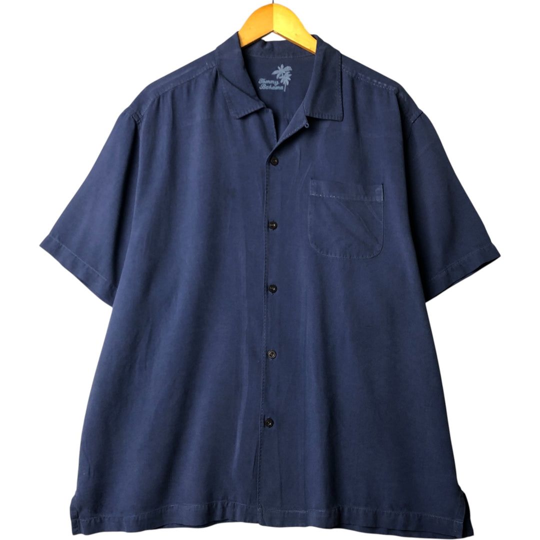 Tommy Bahama short sleeve open collar silk shirt, box shirt, men's XL size silk navy blue type Vintage Second Hand