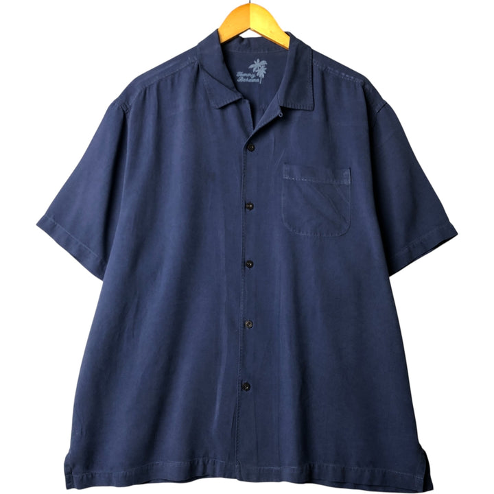Tommy Bahama short sleeve open collar silk shirt, box shirt, men's XL size silk navy blue type Vintage Second Hand