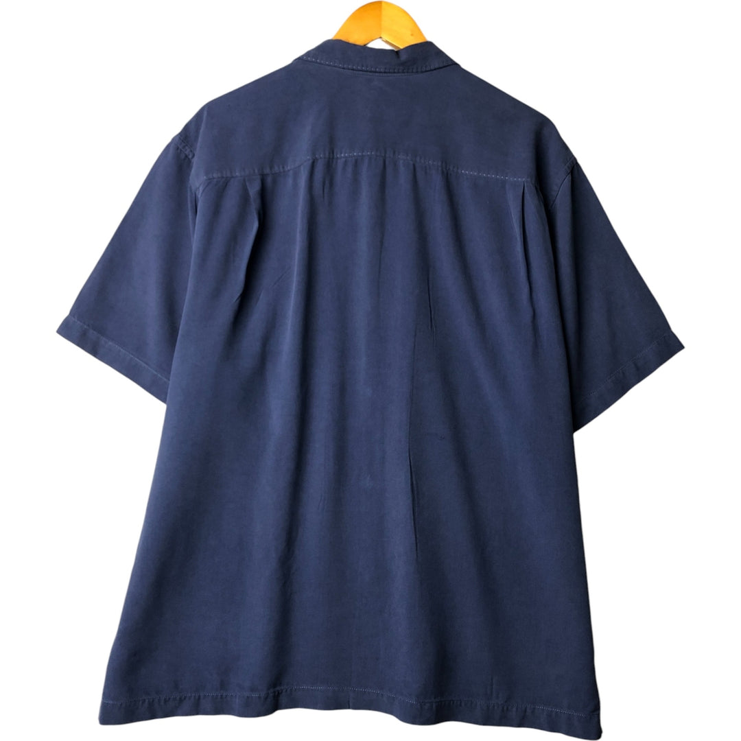 Tommy Bahama short sleeve open collar silk shirt, box shirt, men's XL size silk navy blue type Vintage Second Hand