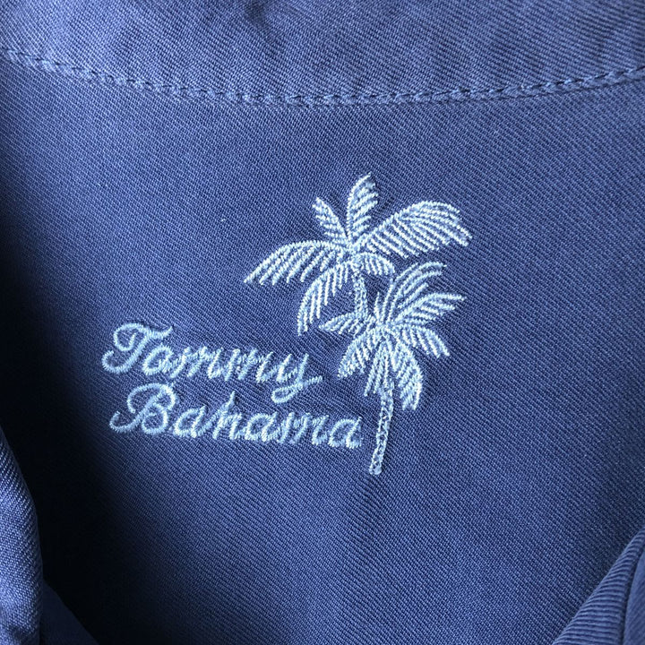 Tommy Bahama short sleeve open collar silk shirt, box shirt, men's XL size silk navy blue type Vintage Second Hand