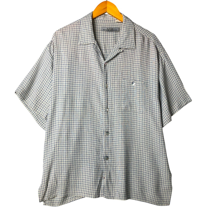 Vintage MICHAEL BRANDON check pattern short-sleeved open-collar box shirt, made in the USA, size L. acetate Blue type light blue Vintage Second Hand