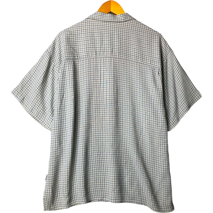 Vintage MICHAEL BRANDON check pattern short-sleeved open-collar box shirt, made in the USA, size L. acetate Blue type light blue Vintage Second Hand