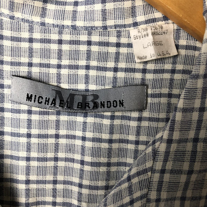 Vintage MICHAEL BRANDON check pattern short-sleeved open-collar box shirt, made in the USA, size L. acetate Blue type light blue Vintage Second Hand
