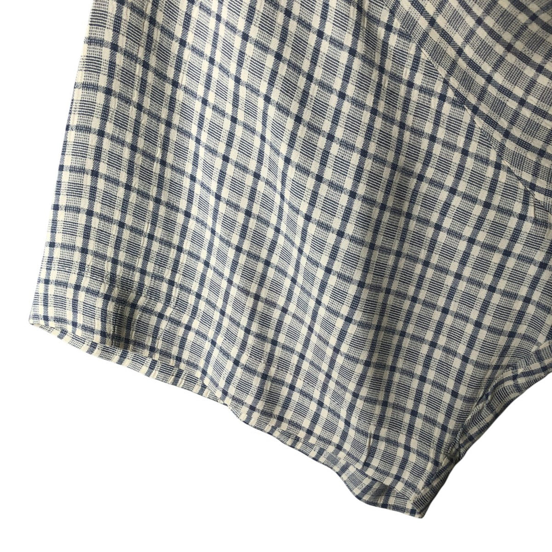 Vintage MICHAEL BRANDON check pattern short-sleeved open-collar box shirt, made in the USA, size L. acetate Blue type light blue Vintage Second Hand