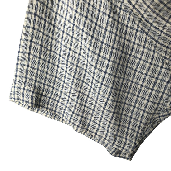 Vintage MICHAEL BRANDON check pattern short-sleeved open-collar box shirt, made in the USA, size L. acetate Blue type light blue Vintage Second Hand
