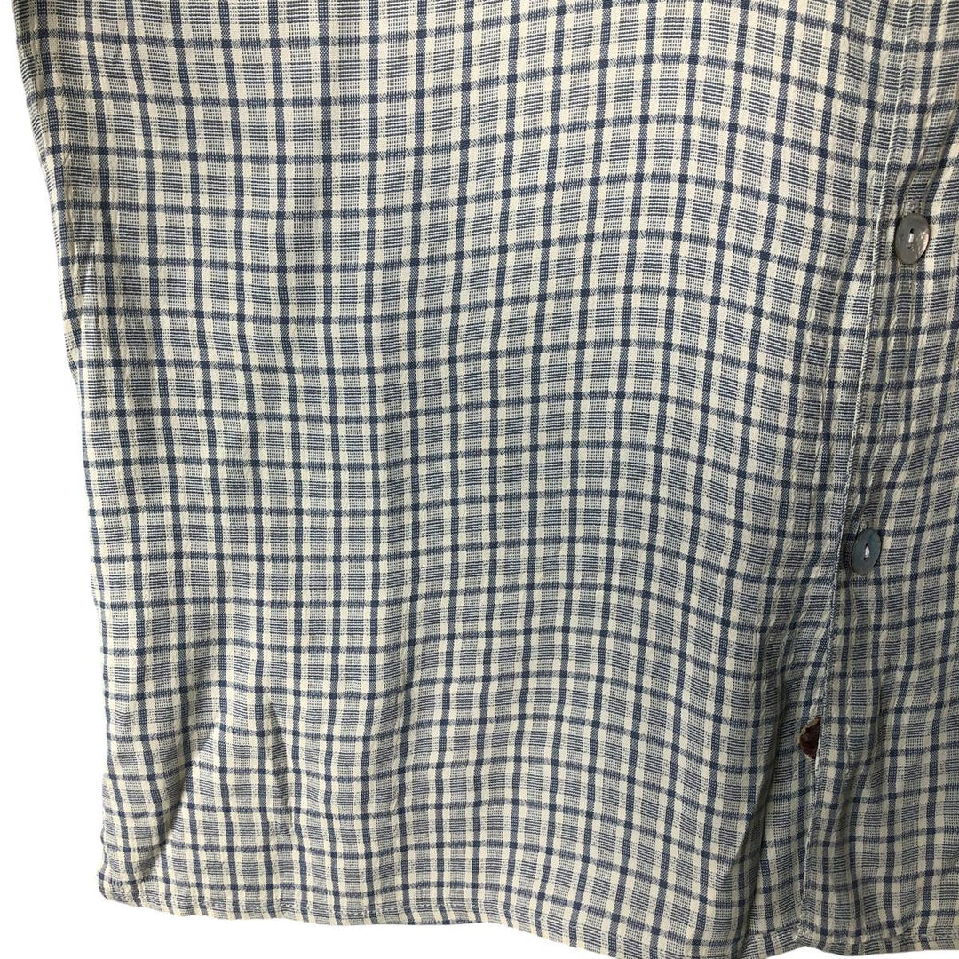 Vintage MICHAEL BRANDON check pattern short-sleeved open-collar box shirt, made in the USA, size L. acetate Blue type light blue Vintage Second Hand