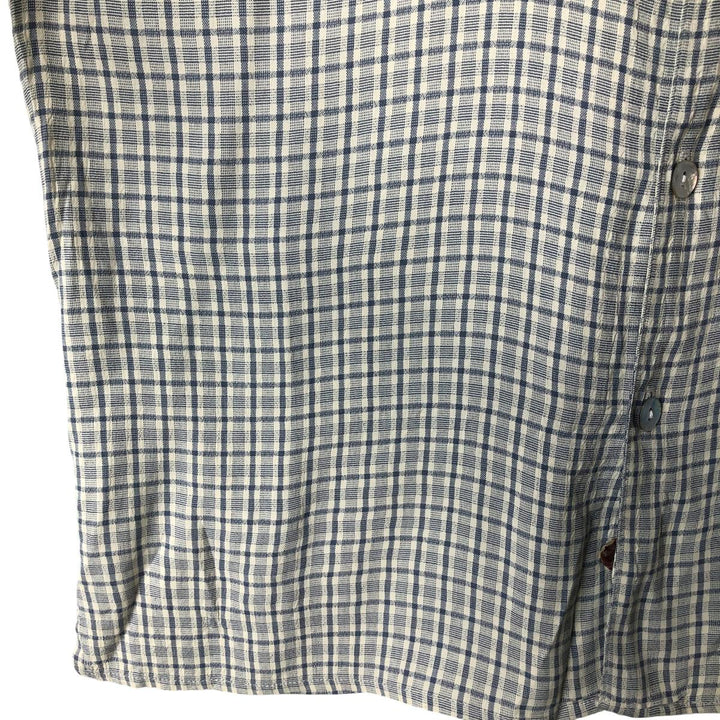 Vintage MICHAEL BRANDON check pattern short-sleeved open-collar box shirt, made in the USA, size L. acetate Blue type light blue Vintage Second Hand