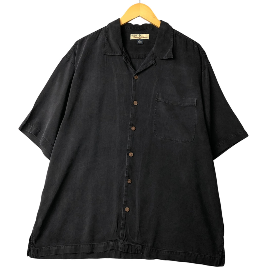 Tommy Bahama short sleeve open collar silk shirt, box shirt, men's XL size silk black type Vintage Second Hand