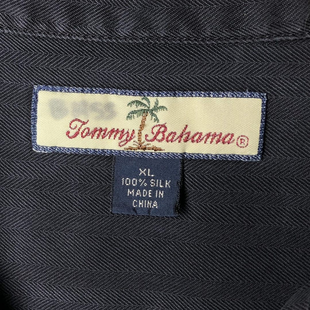 Tommy Bahama short sleeve open collar silk shirt, box shirt, men's XL size silk black type Vintage Second Hand