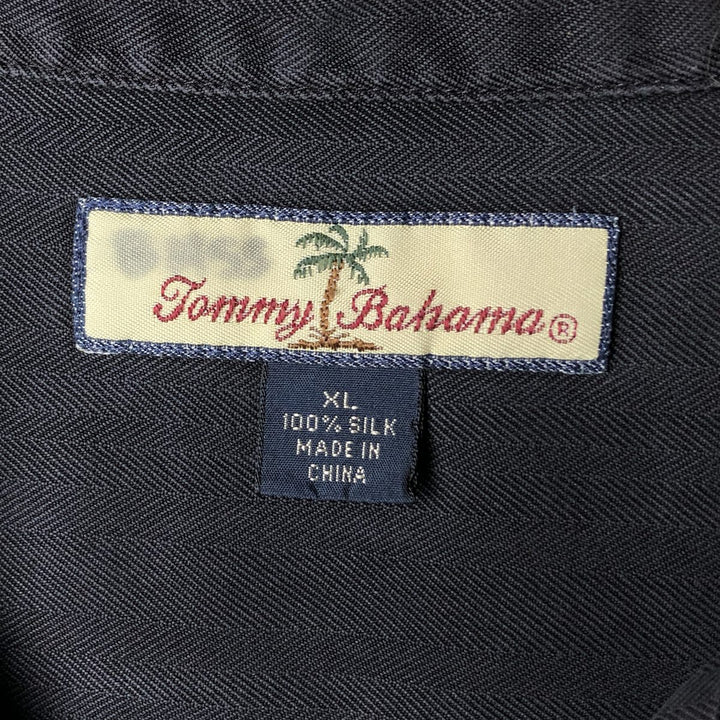 Tommy Bahama short sleeve open collar silk shirt, box shirt, men's XL size silk black type Vintage Second Hand