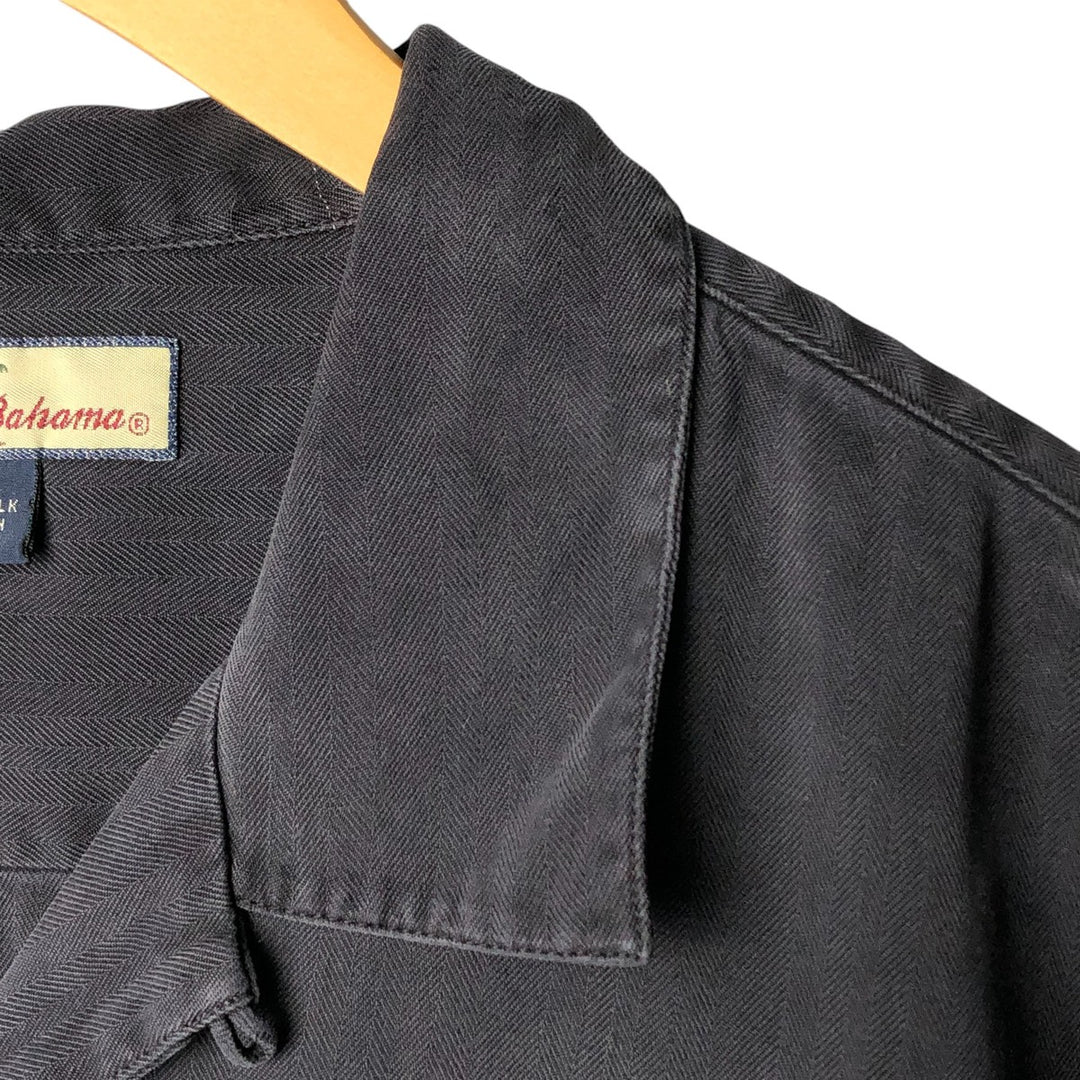 Tommy Bahama short sleeve open collar silk shirt, box shirt, men's XL size silk black type Vintage Second Hand