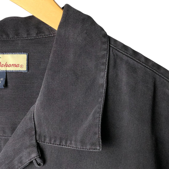 Tommy Bahama short sleeve open collar silk shirt, box shirt, men's XL size silk black type Vintage Second Hand